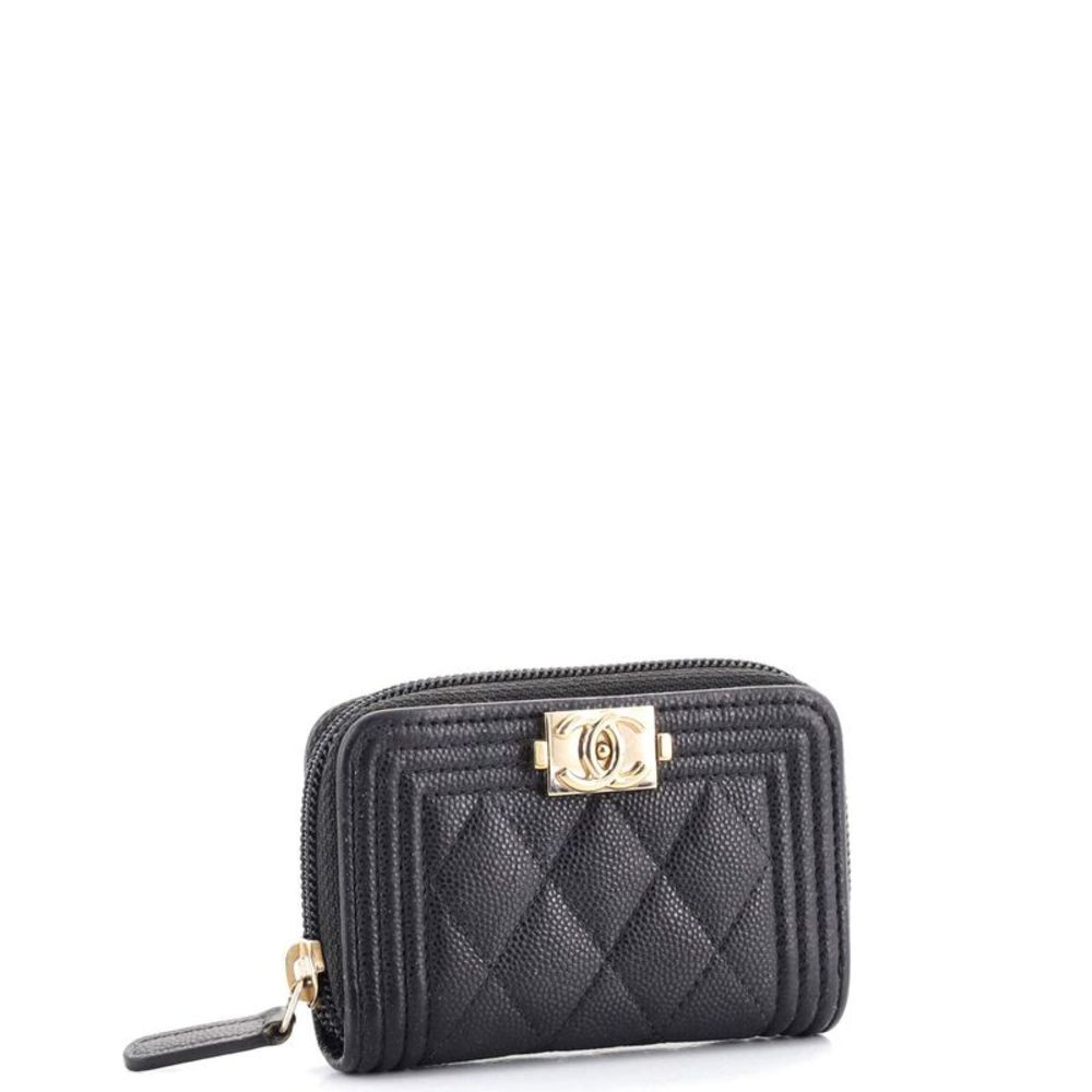 Chanel Boy Zip Coin Purse Quilted Caviar Small Black - Picture 2 of 7